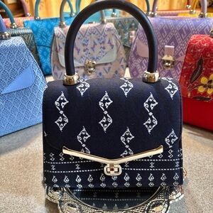 Elegant Navy Patterned Handbag